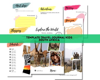 Modelo de diário de viagem / Modelo de itinerário de viagem para crianças - África do Sul