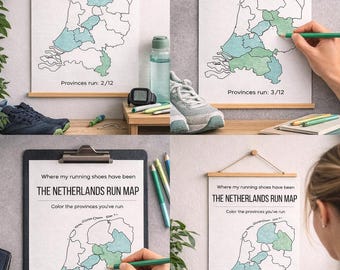 Pôster com o mapa das corridas na Holanda – Pinte as províncias onde você já correu (Download digital)
