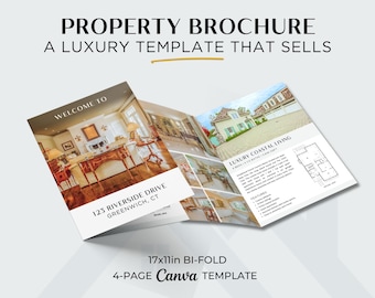 4-seitige Makramee-Broschüre Moderne zweigeteilte Präsentationsvorlage für Makler | Bearbeitbares Canva Design