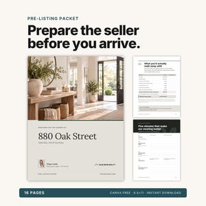 Pre-Listing Packet for Realtors | Editable Canva Pre Listing Presentation for the Listing Appointment | Seller Net Sheet & Questionnaire
