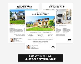 Just Sold Flyer Template Bundle for Realtors | Canva Just Sold Flyer Set | 3 Strategic Layouts | Starter Line | Agent Marketeur