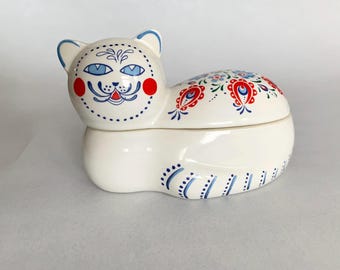 Vintage 1970s Elizabeth Arden Cat Candle Holder Trinket Dish Curio Orient Express