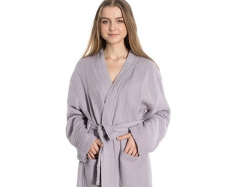 4 Layers Muslin Bathrobe ,Cotton Robes For Women, Soft Bathrobe ,Unısex Bathrobe,Bathrobe Gift , SPA Bath Robe, Long Robe,Bathrobe for Woman