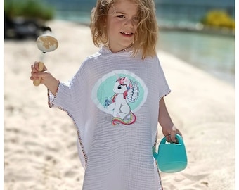Poncho infantil de 4 capas de muselina con capucha, bata de baño, toalla con capucha, para playa, baño, playa, algodón, manga corta, suave, para verano.