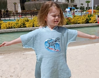 Poncho infantil de 4 capas de muselina con capucha, bata de baño, toalla con capucha, para playa, baño, playa, algodón, manga corta, suave, para verano.