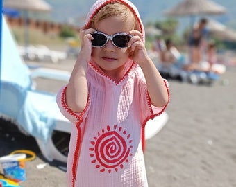 Poncho infantil de 2 capas de muselina con capucha, bata de baño, toalla con capucha, para playa, baño, playa, algodón, manga corta, suave, para verano