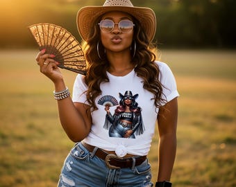 Where Them Fans At, Boots On The Ground Black Cowgirl T-Shirt, Trail Ride Rodeo Apparel, TikTok Dance Trend, Southern Cowgirl Fashion