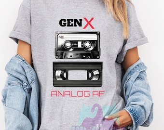 Gen X Analog AF T-Shirt | Funny Retro Cassette VHS Shirt for Men & Women | Gen X Nostalgia Tee Born 1965–1980 | 70s 80s Gift