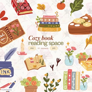 Cozy book reading space PNG EPS, Digital Stickers Clipart, Digital Download, Clipart, Illustrations