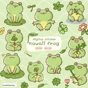 Kawaii Frog Stickers: PNG Clipart Set (Digital Download)