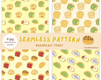 Frühstück Toast Seamless Pattern, digitales Papier, Hintergrund für digitales, bedruckbares Papier