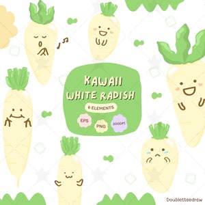 Kawaii White Radish Vegetable PNG EPS, Digital Stickers Clipart, Digital Download, Printable Planner Stickers, Clipart, Illustrations