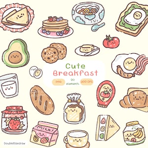Kawaii Breakfast Food Sticker Pack – 20 PNG Digital Planner Stickers (Avocado, Pancakes, Toast, Eggs)