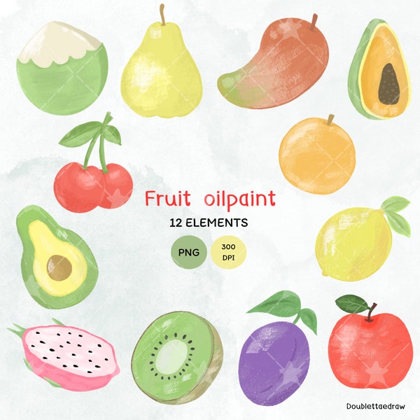 Fruit Oilpaint Style PNG, Digital Stickers Clipart, Digital Download, Printable Planner Stickers, Clipart, Illustrations