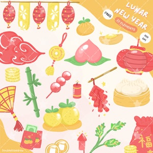 Célébrez le nouvel an lunaire PNG, clipart autocollants numériques, téléchargement numérique, imprimable Planner Stickers, Clipart, Illustrations