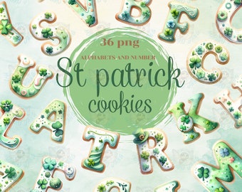 Biscotti St Patricks alfabeto, font St Patricks Day, lettera, font Shamrock