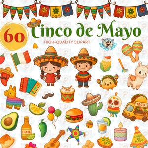 Cinco de Mayo clipart, Mexico clipart, Fiesta png, Mexican party png, Sombrero, Taco, Guitar, Cactus, Pinata png, Mexican png