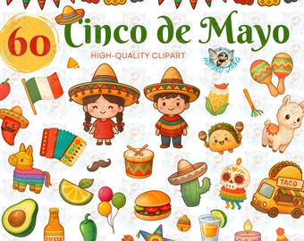 Cinco de Mayo Clipart: Mexican Fiesta Watercolor PNG Bundle