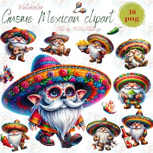 Nain mexicain, Clipart Nain Cinco De Mayo, Clipart Nain, Gnomies du Mexique, Nain fiesta avec des tacos, Fête du Mexique, Journal indésirable, Scrapbooking