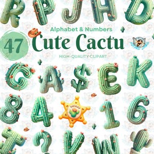 Cute cactus alphabets and numbers clipart, cactus alphabet, succulent, succulent clipart, cactus clipart, Cowboy Crafts, Summer Invitations