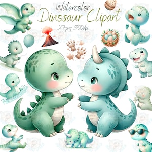 Watercolor Dinosaur Clipart, Cute Dino Clip Art, Dinosaur Birthday Party Decor, Dinosaur Baby Shower Set, Dinosaur PNG