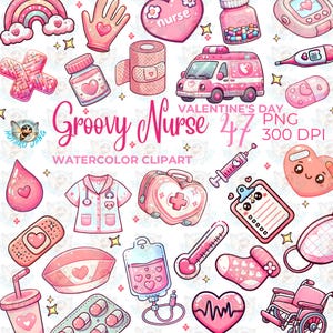 Groovy Nurse Clipart, Pink Nurse PNG, Medical Pink Clipart, Shirts & Gifts, Valentine&#39;s Nurse