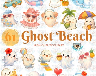 Ghost Beach Watercolor Clipart: Summerween PNGs (61 Illustrations)