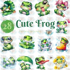 Clipart de sapo fofo, clipart de animais de pântano, animais fofos, sapo e cogumelo