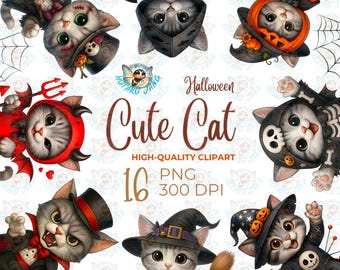 Halloween Cat Clipart: Spooky Kitties PNG Bundle (Digital Download