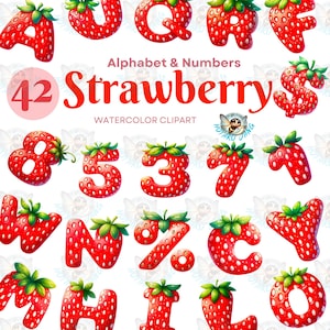 Clipart de números do alfabeto de morango, alfabeto de morango, alfabeto dos namorados, alfabeto de frutas, letra de morango, perfeito para design de artesanato