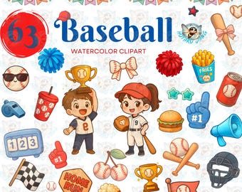 Baseball Clipart: Watercolor Game Day PNGs