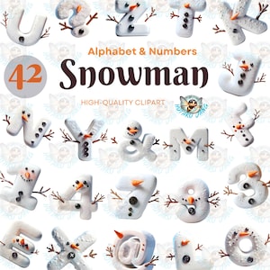 Snowman Alphabet&Numbers Clipart Snowman Letters Numbers Clipart Alphabet PNG Snowman Font Merry Christmas Snowman Clipart Winter Holiday