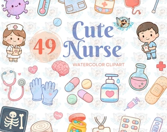 Nurse Clipart, Watercolor Medical PNG Bundle (Digital Download