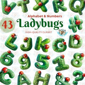 Alfabeto y números de mariquitas, alfabeto de mariquitas, letra, primavera