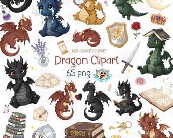 Cute Dragon Clipart – Fantasy Baby Dragon PNG | Commercial Use, Fantasy Dragons, Stickers & Kids Design