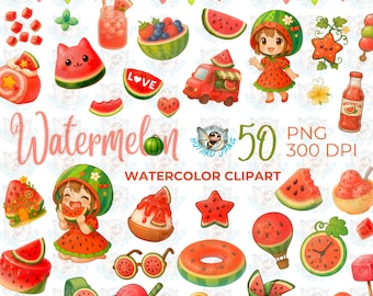 Watermeloen-clipart, png-bestand: 50 zomerfruit-graphics, feestdecor