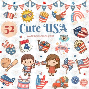 Niedliche USA Clipart, 4. Juli Clipart, Juli 2021, Souvenir, Dekoration, Flaggen Feuerwerk, Essen png, 4. Juli Shirt