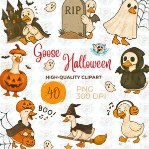 Halloween Goose Clipart, Cute Spooky, Goose Clipart , Goose Witch,  Goose Funny Ghost, Goose Cartoon Clipart