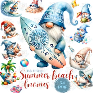 Summer Beach Gnome Watercolor Clipart Png, Sea Summer Gnome, Nature Gnome Clip Art, Printable, Sublimation Designs Downloads