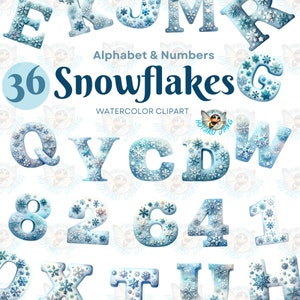 Watercolor Snowflake Alphabet Clipart: Winter Numbers (Digital Download)