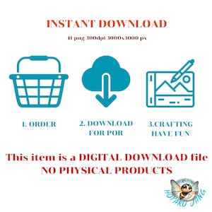May include: Image promoting a digital download with the text "INSTANT DOWNLOAD". It features icons for ordering, downloading, and crafting. The text "This item is a DIGITAL DOWNLOAD file NO PHYSICAL PRODUCTS" is also present.