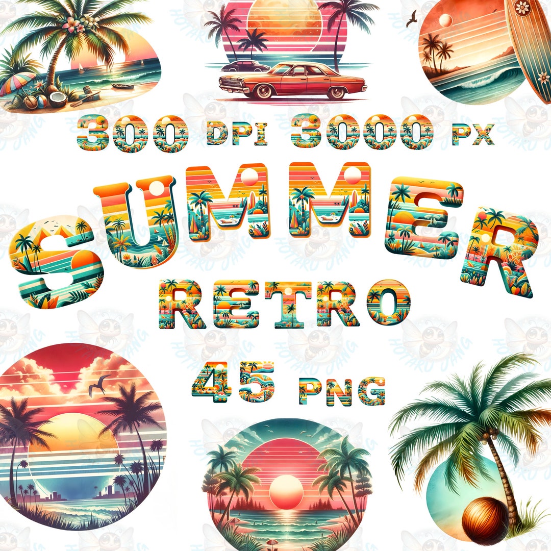Retro Summer Alphabet Clipart: Beach Vibes PNG Bundle (45 Files) - Etsy