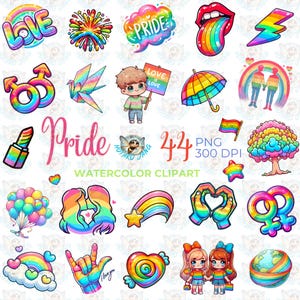Pride Watercolor Clipart, LGBTQ+, Diversity, rainbow pride clipart, inclusive clipart, lesbian clipart, Pride Party clipart, pride month png