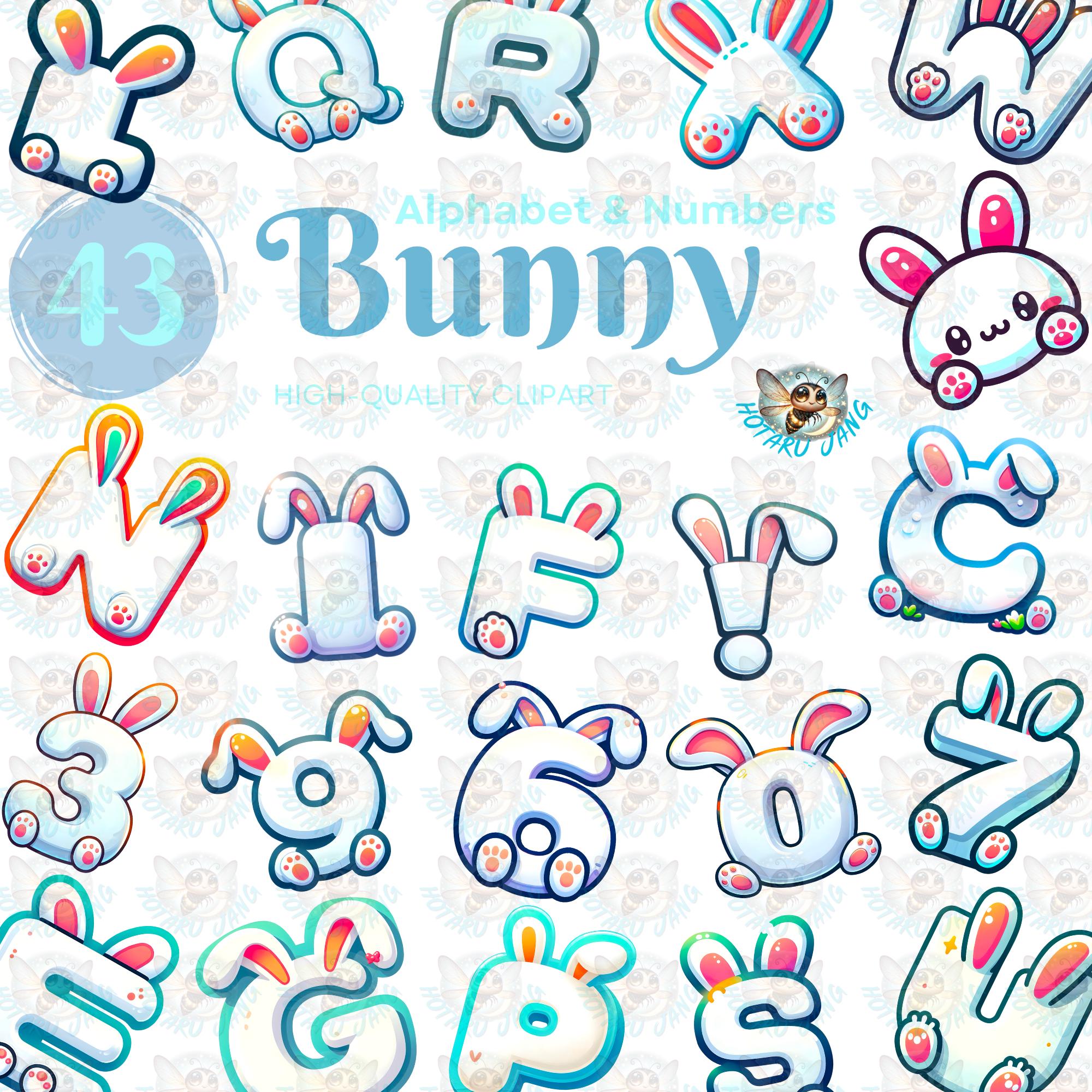 Number 1 Rabbit Cartoons Lettering Bunny Alphabet Clipart: Easter PNG Designs (digital Download) - Etsy