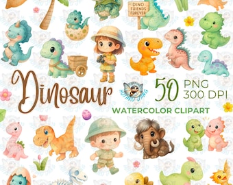 Dinosaur Watercolor Clipart: Baby Dino PNGs for Nursery Decor (Digital Download