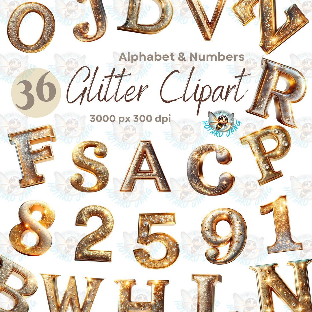 Glitter Alphabet & Numbers PNG: Watercolor Diamond Clipart (digital ...