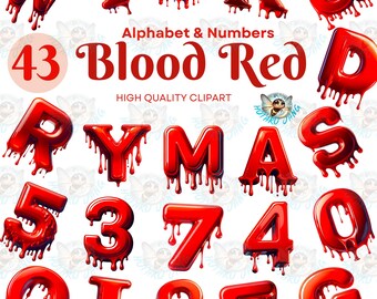 Fuente con goteo rojo sangre, alfabeto de terror (PNG)