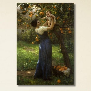 Mother and Child in an Orange Grove by Virginie Demont-Breton Canvas Art,Exhibition Print Art,Modern Home Decor,Garden Poster, Ready To Hang