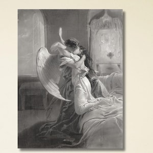 Toile imprimée rencontre romantique, toile Rencontre romantique Mihaly Von Zichy, affiche imprimée Angel Kiss, peinture Mihaly Von Zichy, prête à accrocher