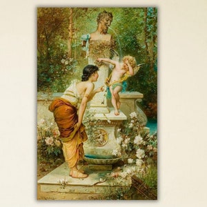 Arte de Hans Zatzka, impresión en lienzo de ángel de Hans Zatzka, arte renacentista, arte de pintura de besos, impresión de arte sáfico, pintura de Hans Zatzka, lista para colgar